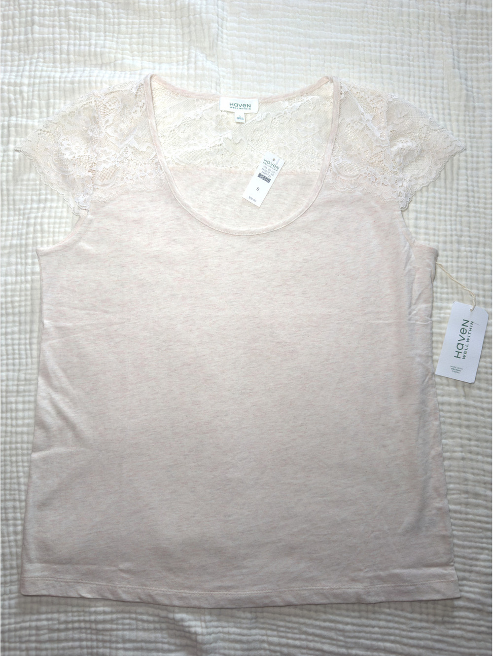 Haven Women’s Small Cream Cotton Lace Cap Sleeve Top NWT